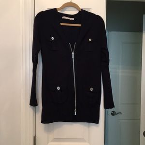 Karen Millen navy wool blend zip up cardigan